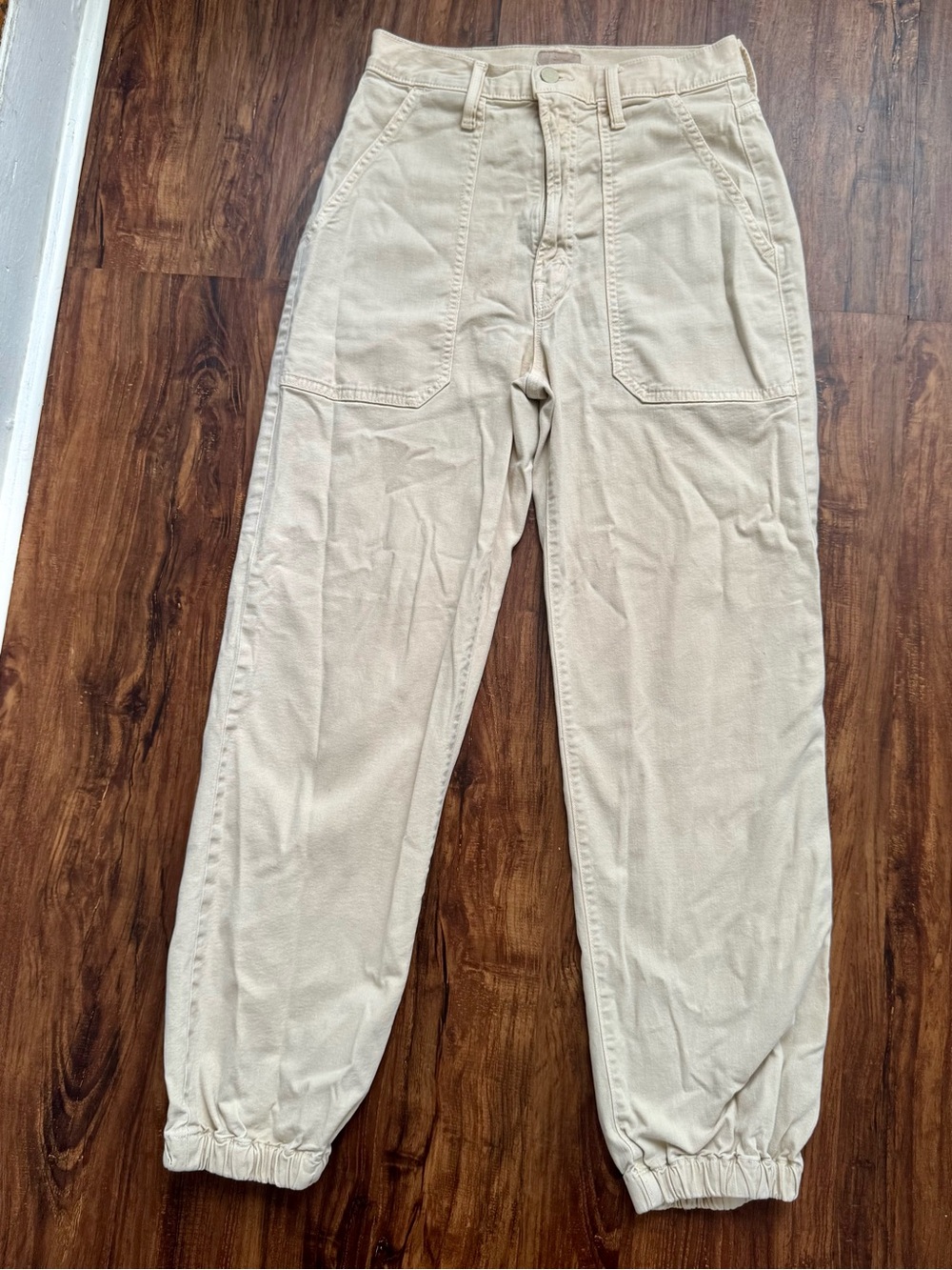 MOTHER The Wrapper Patch Springy Ankle Pants in Chalk, Size 27